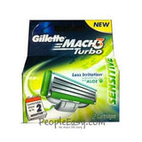 Gillette Cartridges - Mach 3 Turbo Sensitive with Aloe Lubrastrip, 2 nos Carton