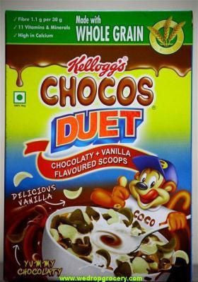 Kelloggs Chocos - Duet Chocolaty (Vanilla Flavoured Scoops),375 gm Carton