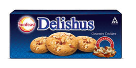 Sunfeast Delishus Gormet Cookies - Nuts & Raisins, 75 gm Carton